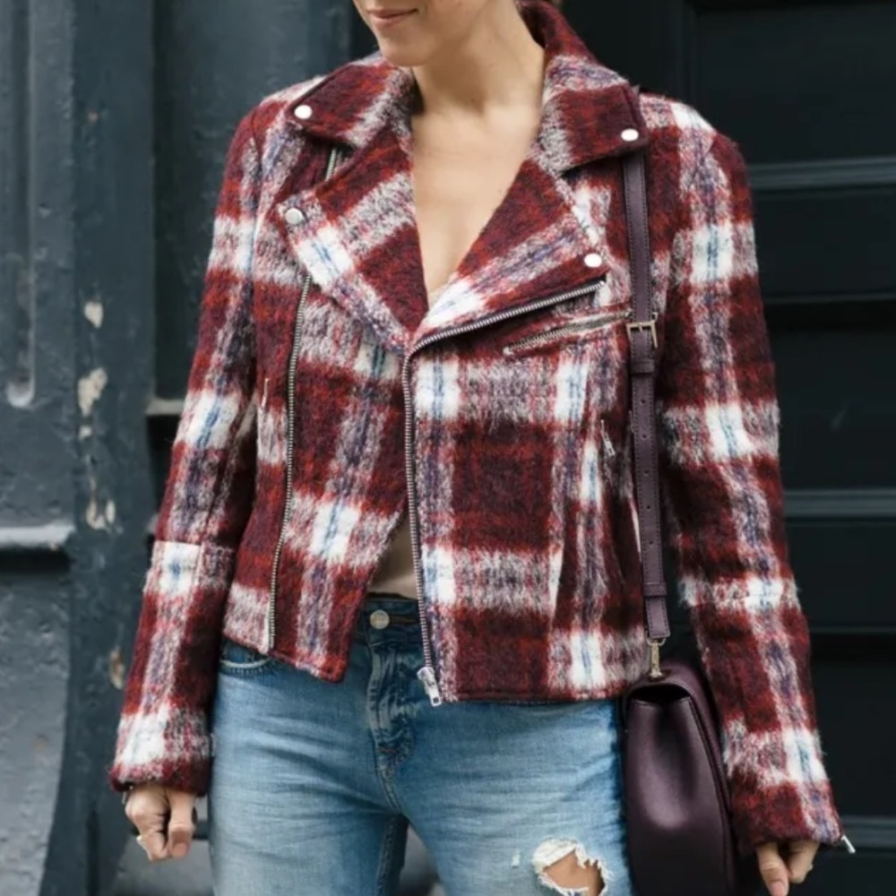 Slate & Stone Ava Wool Plaid Moto Jacket